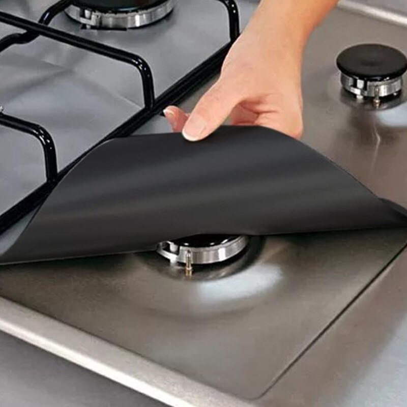 Protectores para cocina de gas, forro de revestimiento para encimera, ideal para la protección y limpieza del fogón, 4 unidades por juego: black
