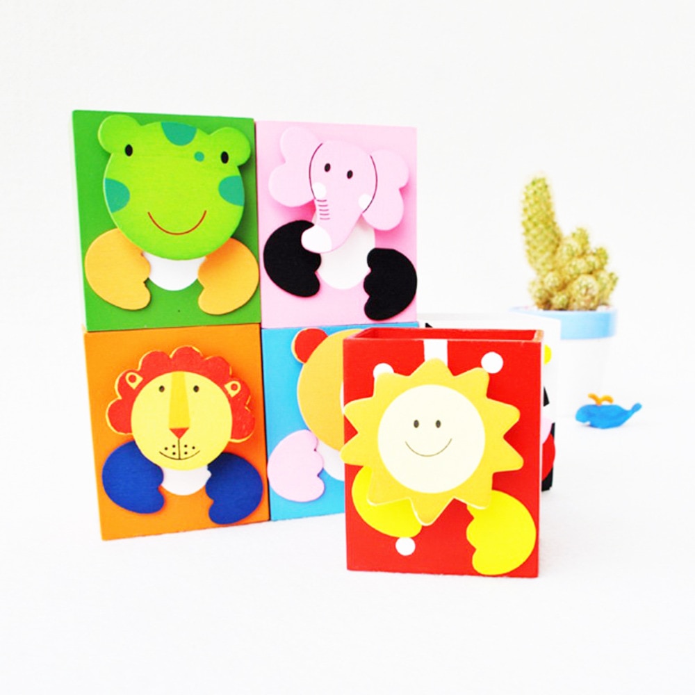 Wooden Pencil Holder Cartoon Pen Organizer Container Desktop Cute Stationery Desk Decoration For School Office Kids Children