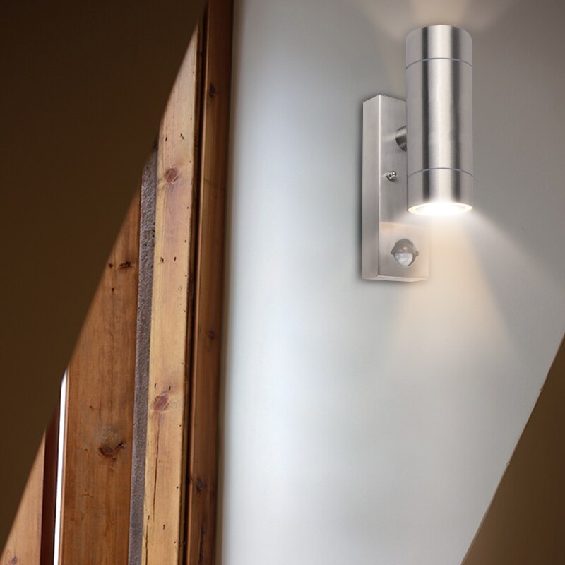 Black PIR Stainless Steel Induction Movement Sensor PIR Motion Wall Light Double Outdoor 10W Wall Lamp IP54 Up Down Bracket Lamp