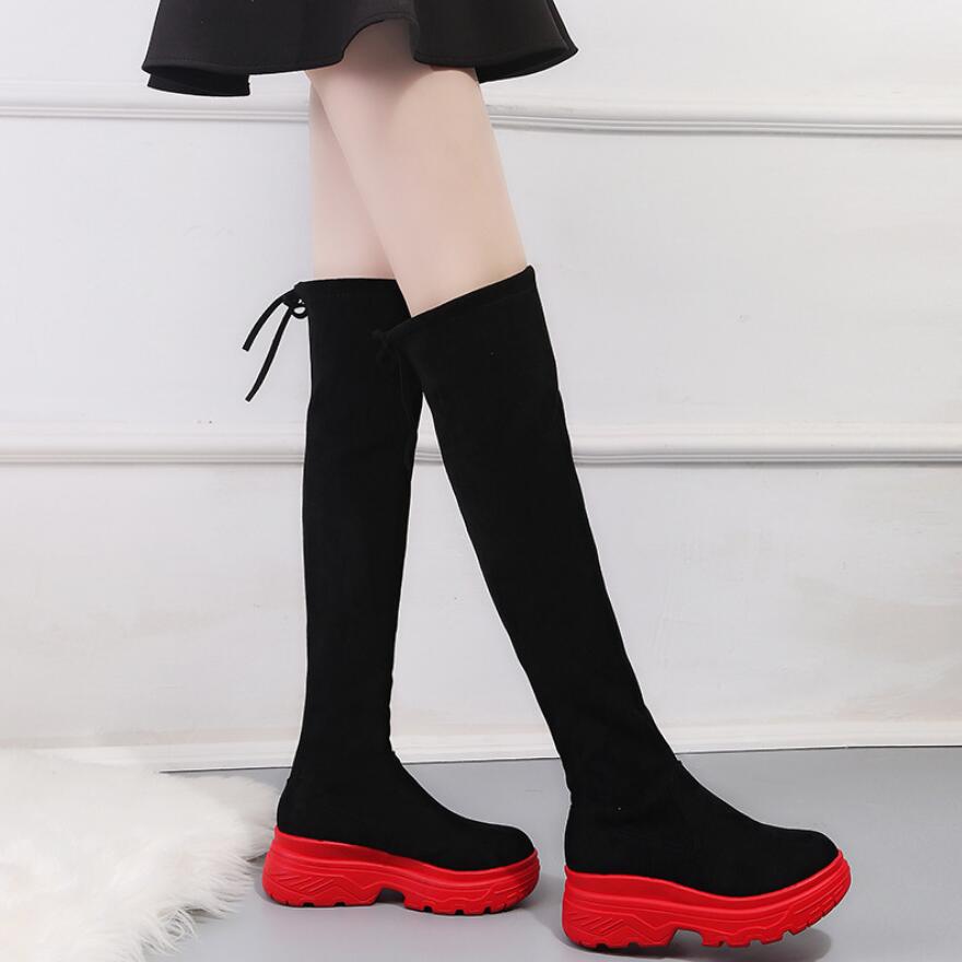 Stretch Fabrics Over The Knee woman High Boots Height Increasing Round Toe platform Women Shoes Autumn Winter Casual Long Boots