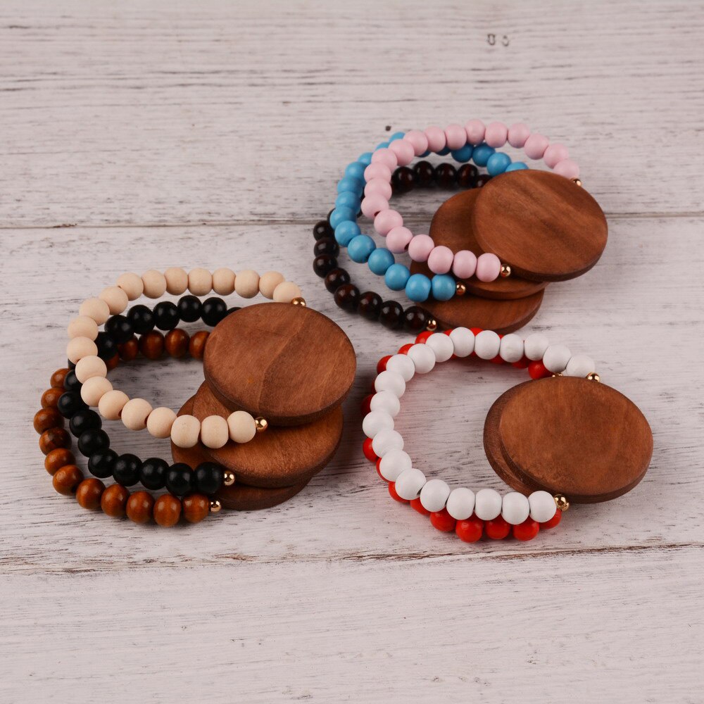 Bracelet de perles en bois blanc 8mm, , grand disque, monogramme, élasticité, bijoux pour femmes et hommes, 2022