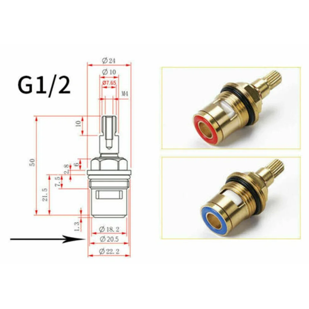 1/2 Stuks Universele Vervanging Kraan Kleppen Messing Keramische Schijf Cartridge Innerlijke Kraan Klep Voor Badkamer Met de klok mee