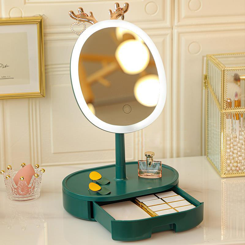 Mirror with light Led Cosmetic Light Makeup Vanity Cabinet Table Mirror Espejos Hand Round Decorative Mirrors Cute espelhos