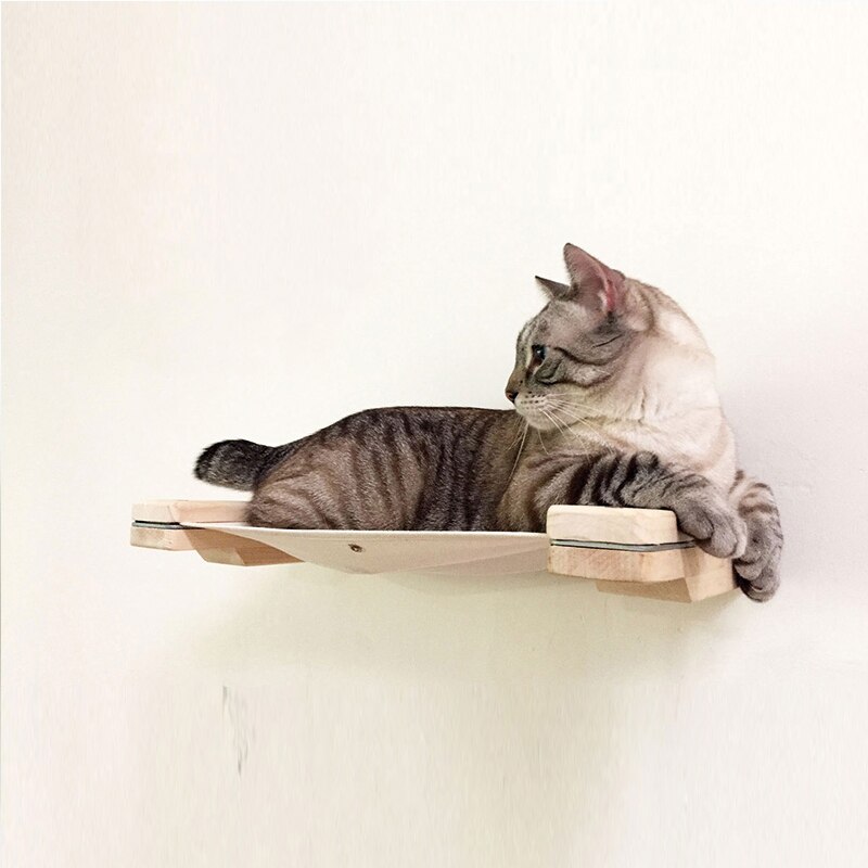 Cama hamaca de gato montada en pared, marco de escalada de madera acogedor, torre de juguete con plataforma para gato, pared, cama de gatito, árbol de gato, muebles para mascotas: Khaki