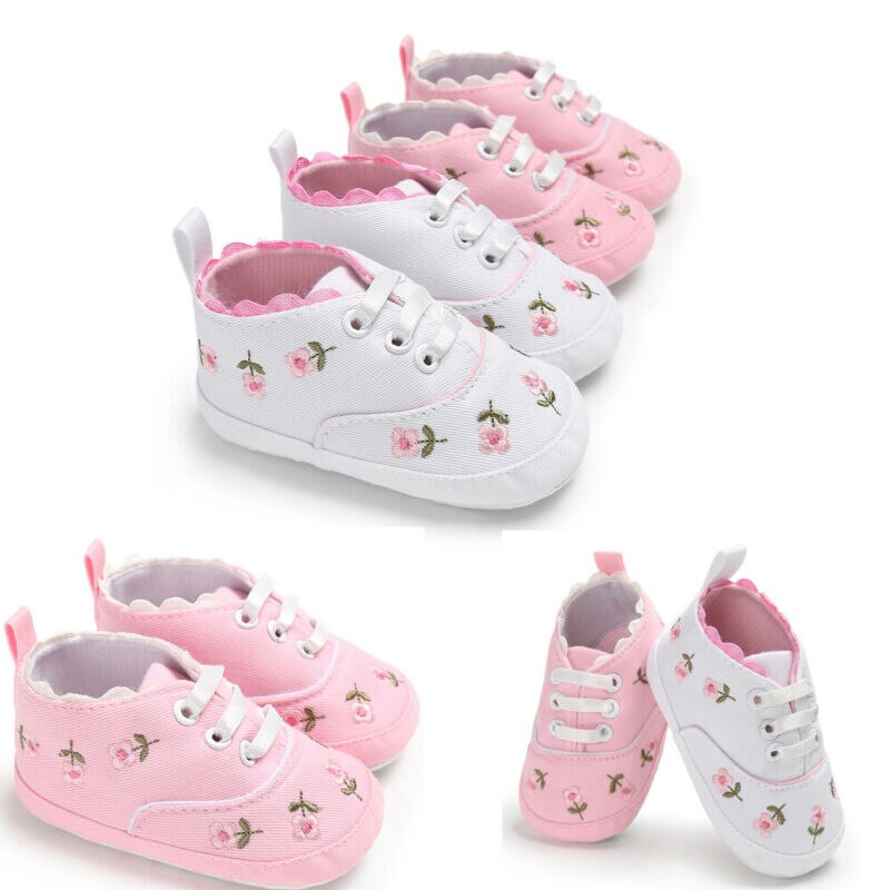 Pasgeboren Baby Baby Girl Canvas Prinses Ongedwongen Zachte Zool Prewalker Canvas Kant Borduurwerk Zachte Baby Schoenen Warm Prewalker 0- 18M