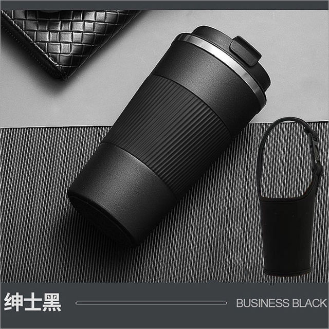 380ml/510ml Double-layer Stainless Steel Thermal Insulation Coffee Mug Car Travel Non-slip Thermos Office Mug High-end: 380ML / Black