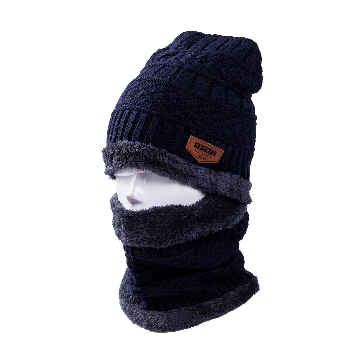 Juegos de gorro y bufanda abrigados de invierno para hombre, Set de bufanda de punto suave, gorros, gorros para mujer, gorros de punto Unisex, gorros de ganchillo, nueva: Azul