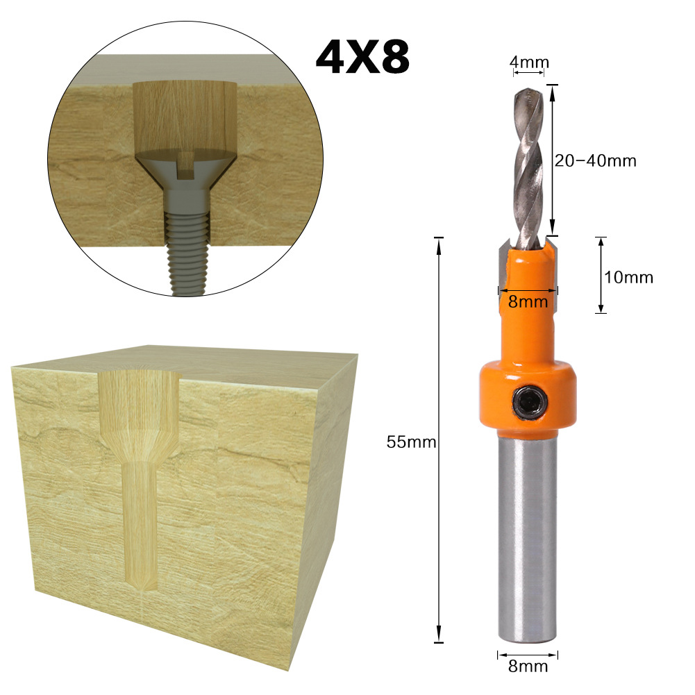 8mm Schaft HSS Holzbearbeitung Senker Bohrer Set Schraube Extractor Remon Abriss Holz Fräser Spiralbohrer Holz: 4mmX8mm