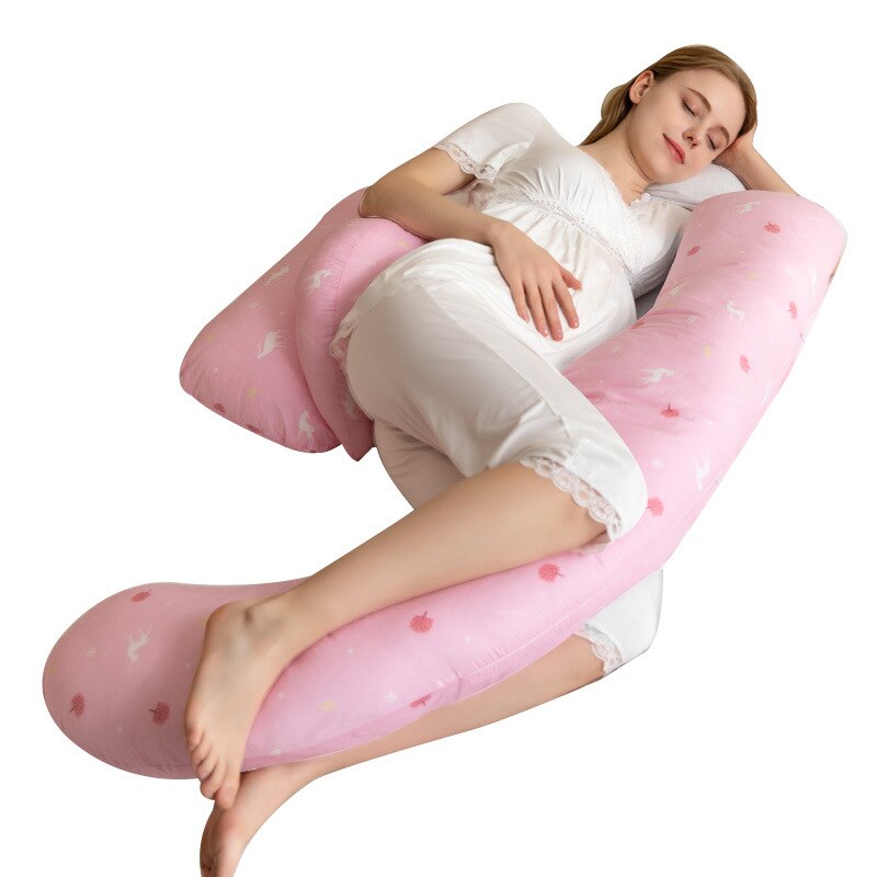 U form ren bomuld sikker justerbar barsel side sovekabine puder gravide talje mave støtte rygpude sengetøj: Mørk lyserød