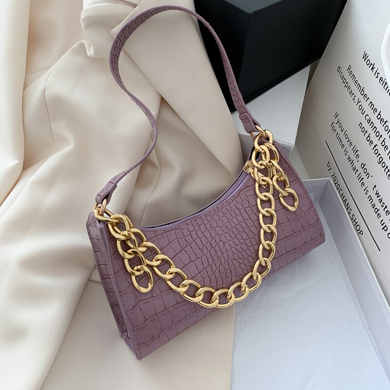 Women Leather Thick Chain Shoulder Bag Casual Daily Travel Female Handbags