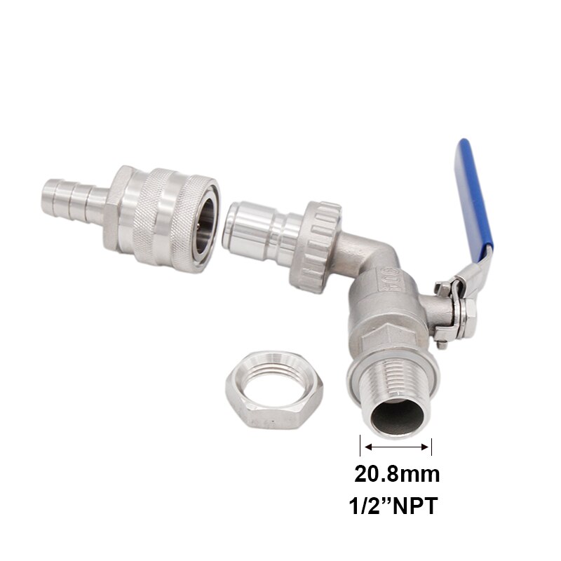Beer & Wine Stainless Weldless Quick Disconnect Ball Valve Kit 1/2"NPT Homebrew Mash Tun Boil Kettle HLT Ball Valve Replacement