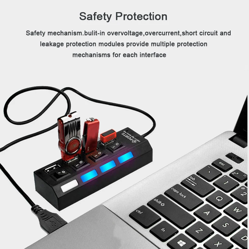 Rozdzielacz USB 7 w 1 z włącznikiem/wyłącznikiem 480 Mb/s Szybka stacja dokująca USB do laptopa PC Klawiatura Mysz