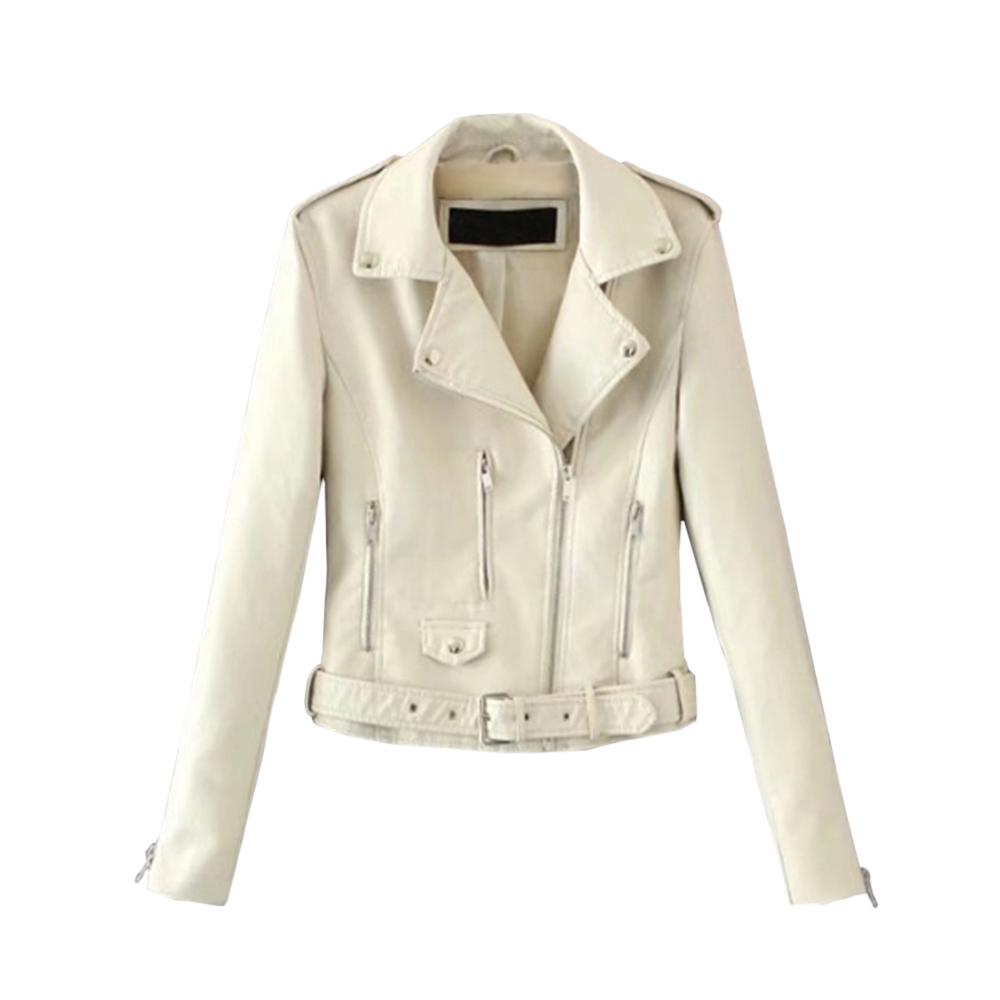Autumn Women Slim Cool Lady PU Leather Jackets Sweet Female Zipper Faux Femme Outwear Coat Plus Size Short Jackets: white / Asian Size L