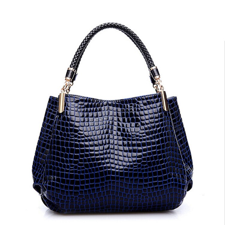 Crocodile Pattern Luxury Handbags Women Bags Winter PU Leather Top-handle Bags Woven Handle Ladies Casual Tote: BLUE