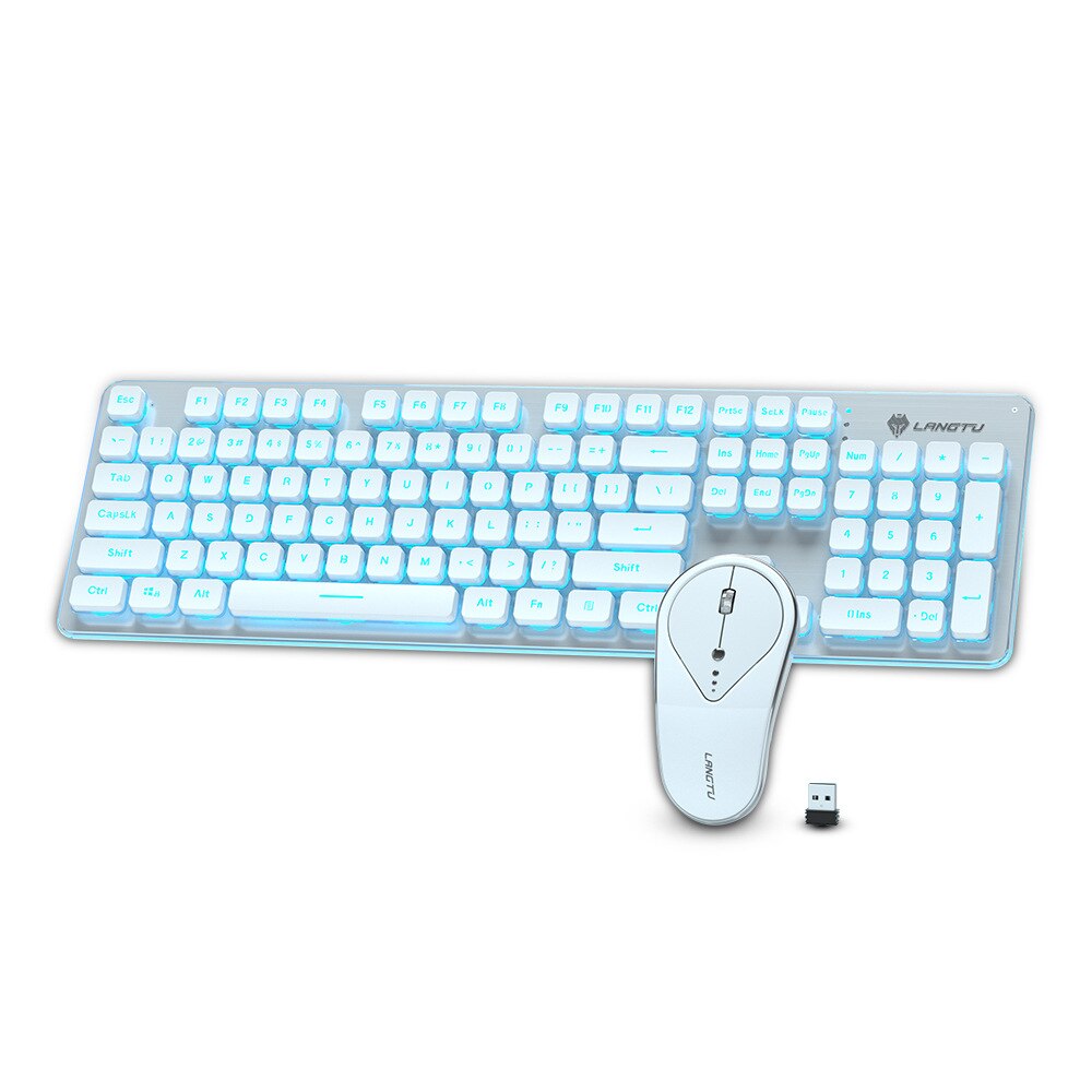 EAOR Rechargeable 2.4G Wireless Keyboard Mouse Combos 104-Keys Mute Waterproof Wireless Keyboard Set for Laptop Office PC Gamer: White-Blue light