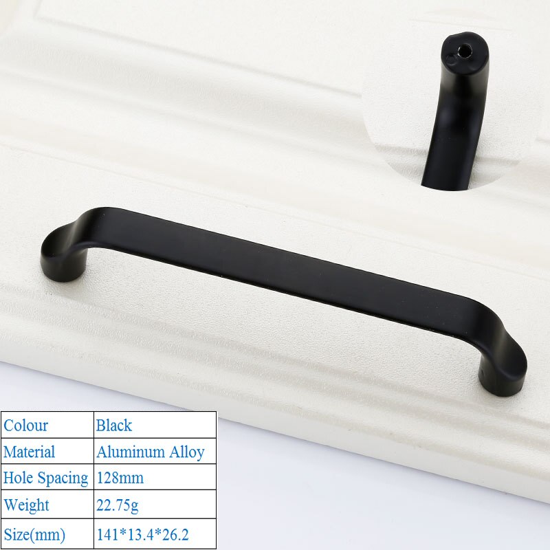 Poignée de porte noire moderne, à la américaine, poignée de meuble décorative: G 128mm