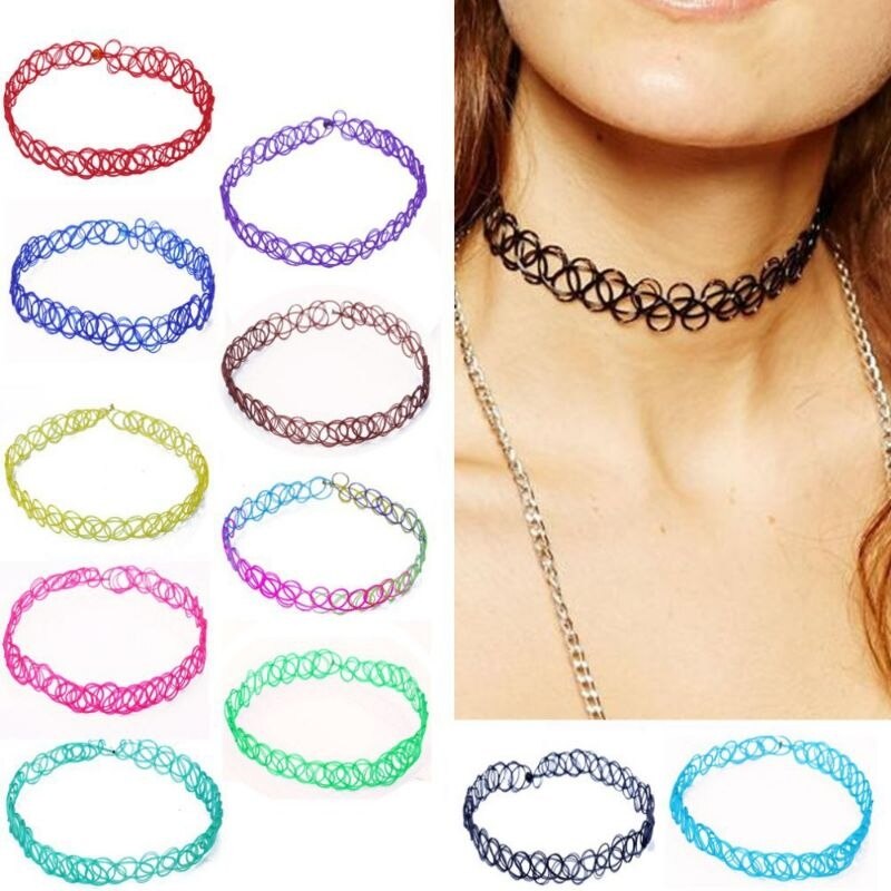 12 unids/set Fishline collares gargantilla para mujeres adolescentes niñas Stretch gótico Punk elástica hueco gargantilla collar de joyería de