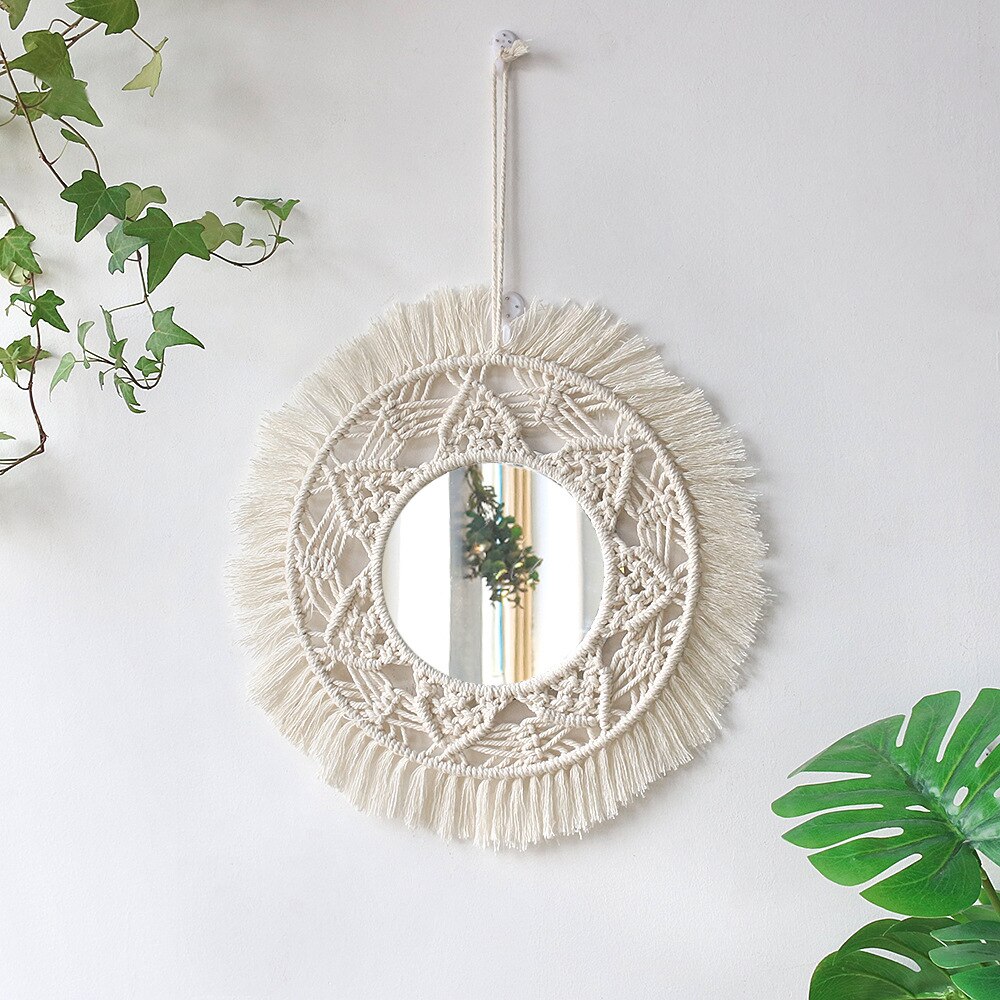 Miroir mural rond en macramé, tissé à la main, style Boho, décoration de maison, chambre à coucher, décoration de salon