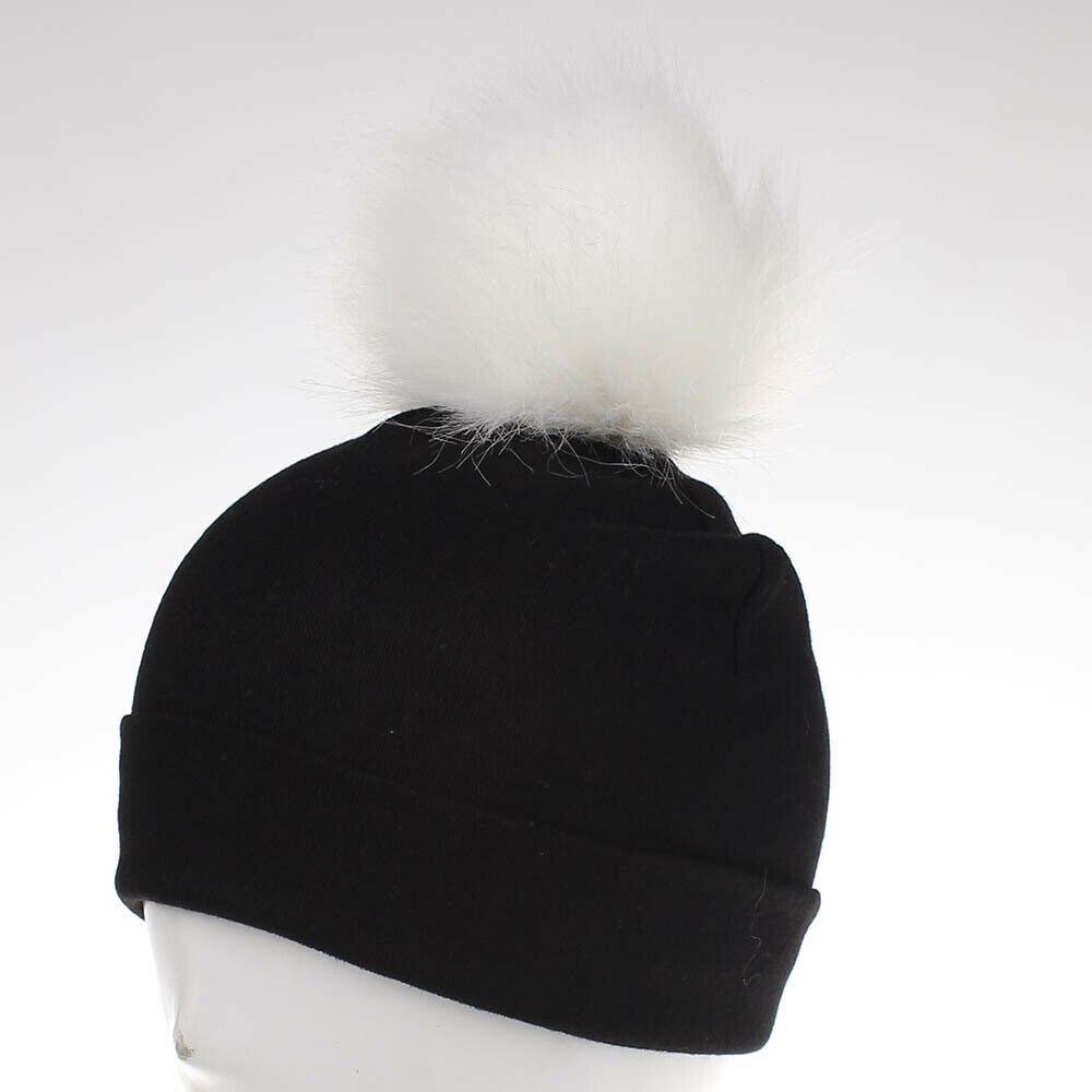 Babyaccessoires peutermeisje en -jongen baby baby winter warm gehaakt brei muts muts zacht effen muts pluizige pompon bal: Zwart wit