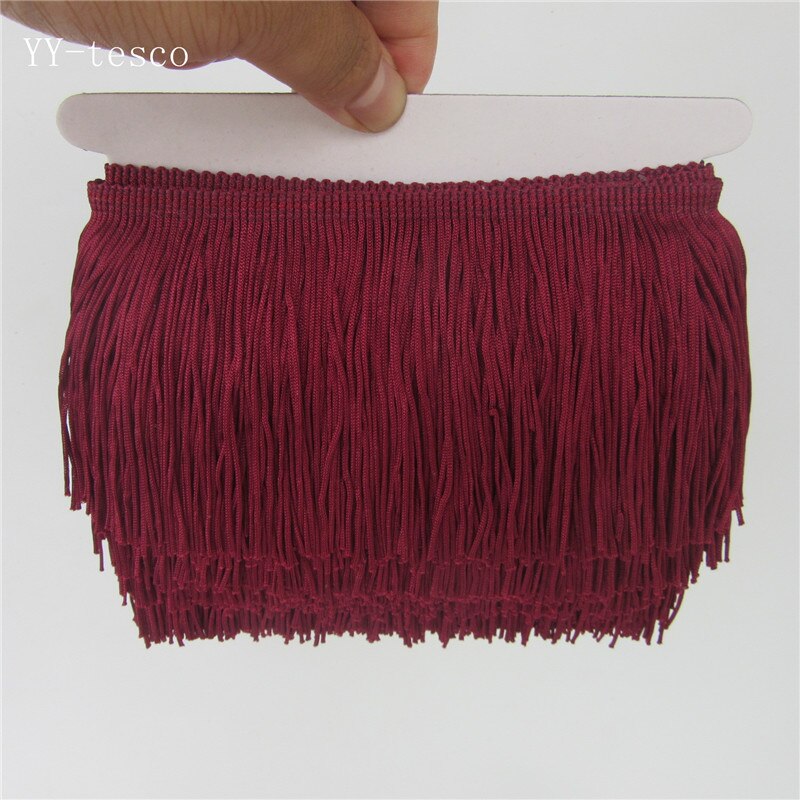 YY-tesco 10 Yard 10CM Long Lace Fringe Trim Tassel Fringe Trimming For Diy Latin Dress Stage Clothes Accessories Lace Ribbon: Red wine