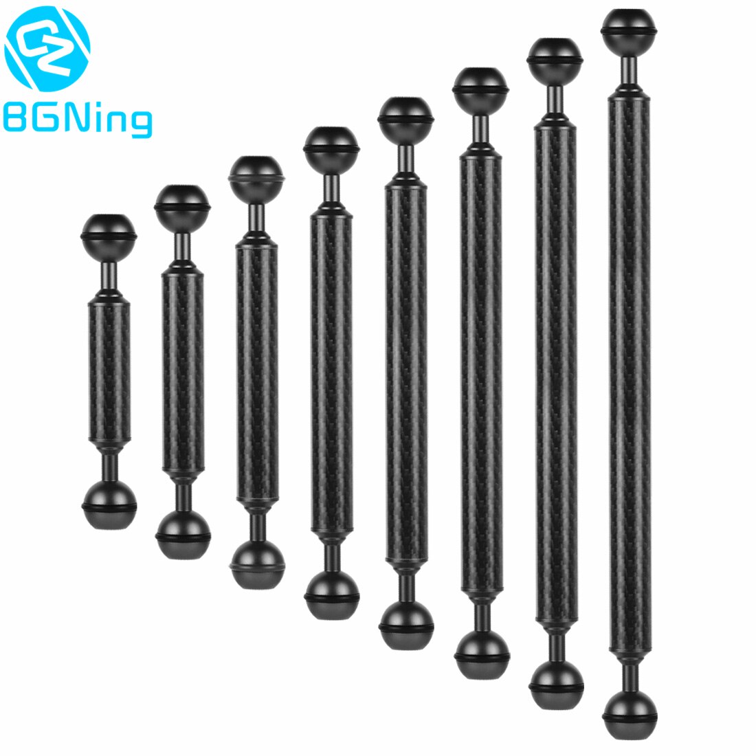 BGNing Carbon Fiber 1" Dual Ball Head 5/8/10/12inch Extension Arm D20mm Handheld Tripod Selfie Stick Camera Waterproof Mount