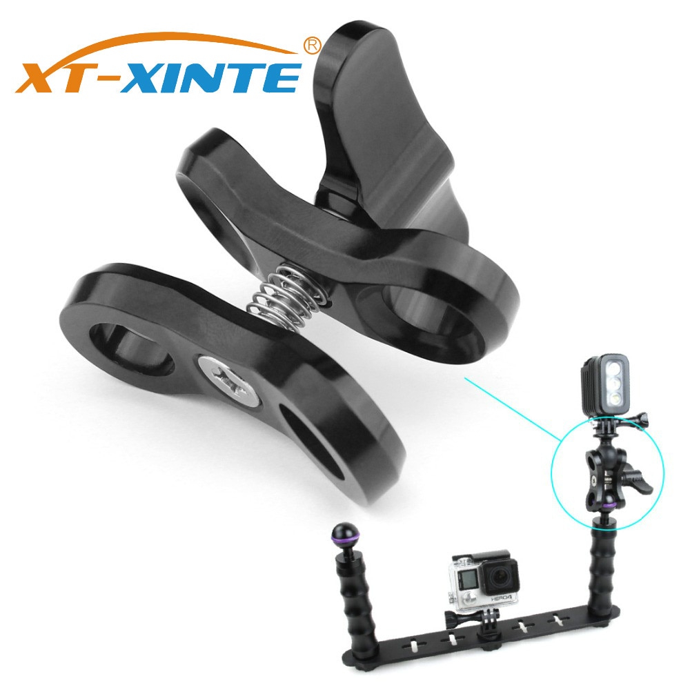 XT-XINTE Diving Luce Braccio Adattatore di Clip Farfalla Clip di 1inch Testa A Sfera Morsetto Supporto per GoPro 7 6 5 SLR Fotocamera con 2/3 Fori Aperti