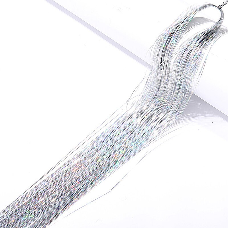 Extensions de cheveux en soie arc-en-ciel, 1 sac, guirlandes scintillantes, accessoires de fête pour filles, couvre-chef de tressage: N