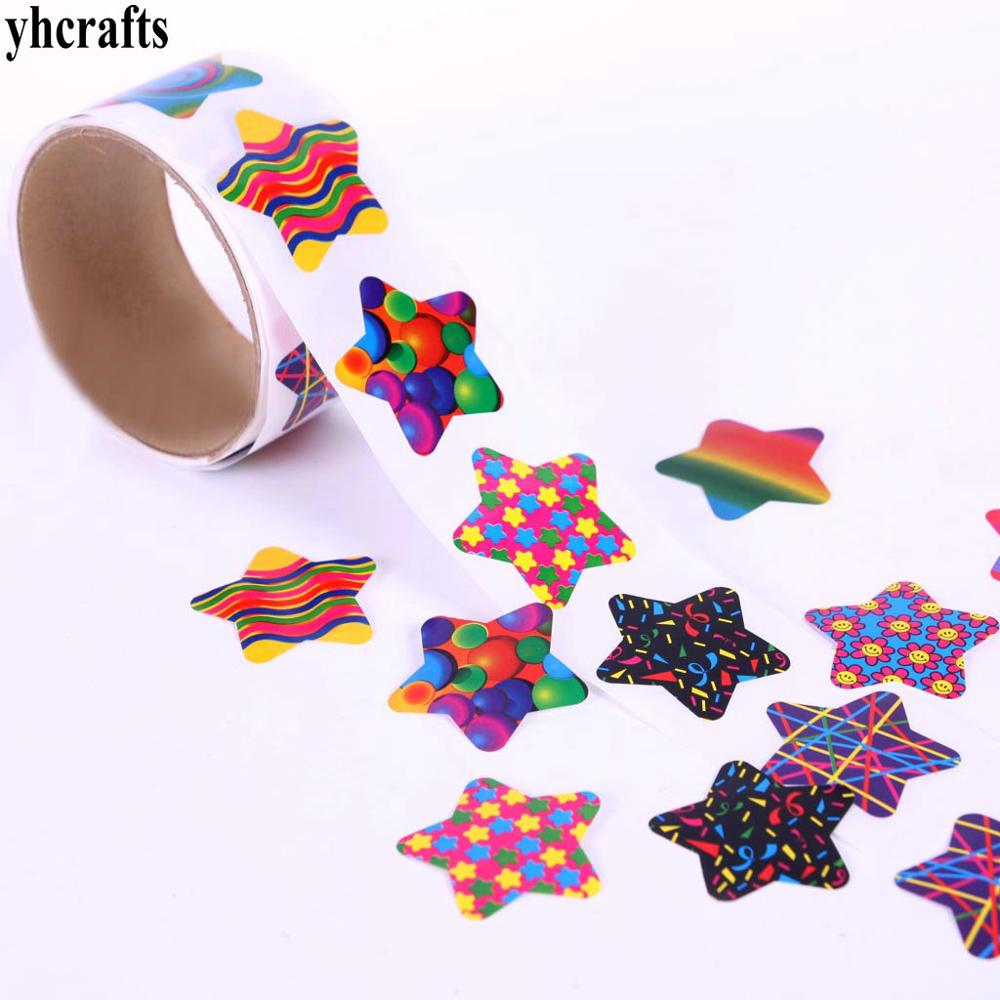 1 Roll(100PCS)/LOT pinguino adesivi di carta Ragazze regali di compleanno Per Bambini fai da te giocattoli Scuola Materna articoli di attività oggetti Decorativi di Favore: 100PCS star