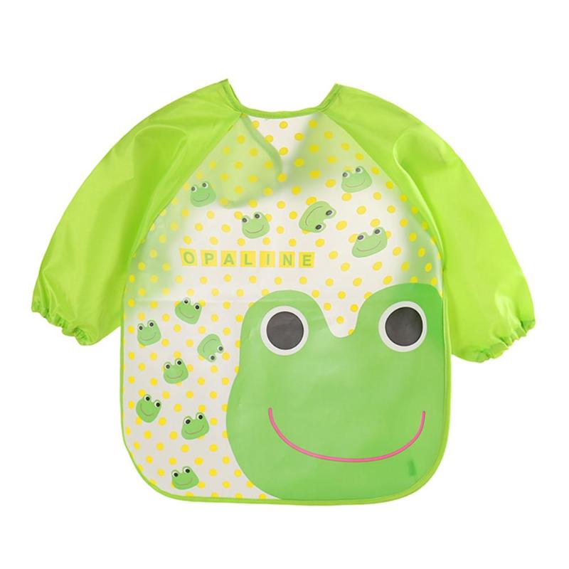 cartone animato Impermeabile unisex Del bambino maniche lunghe anti-vestirsi Alimentazione abbigliamento A Manica Lunga arte Animale Grembiule Bavaglini vestiti di colorazione: rana