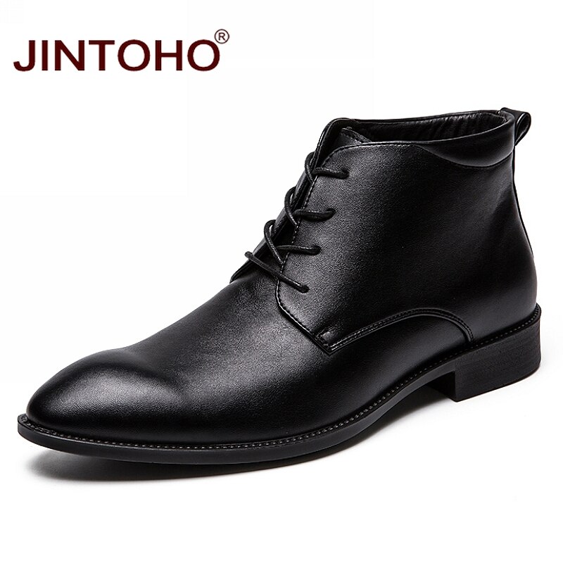 JINTOH-bottines en cuir pour hommes, à la , à bout pointu, bottines d'hiver, bon marché, à la: 6.5