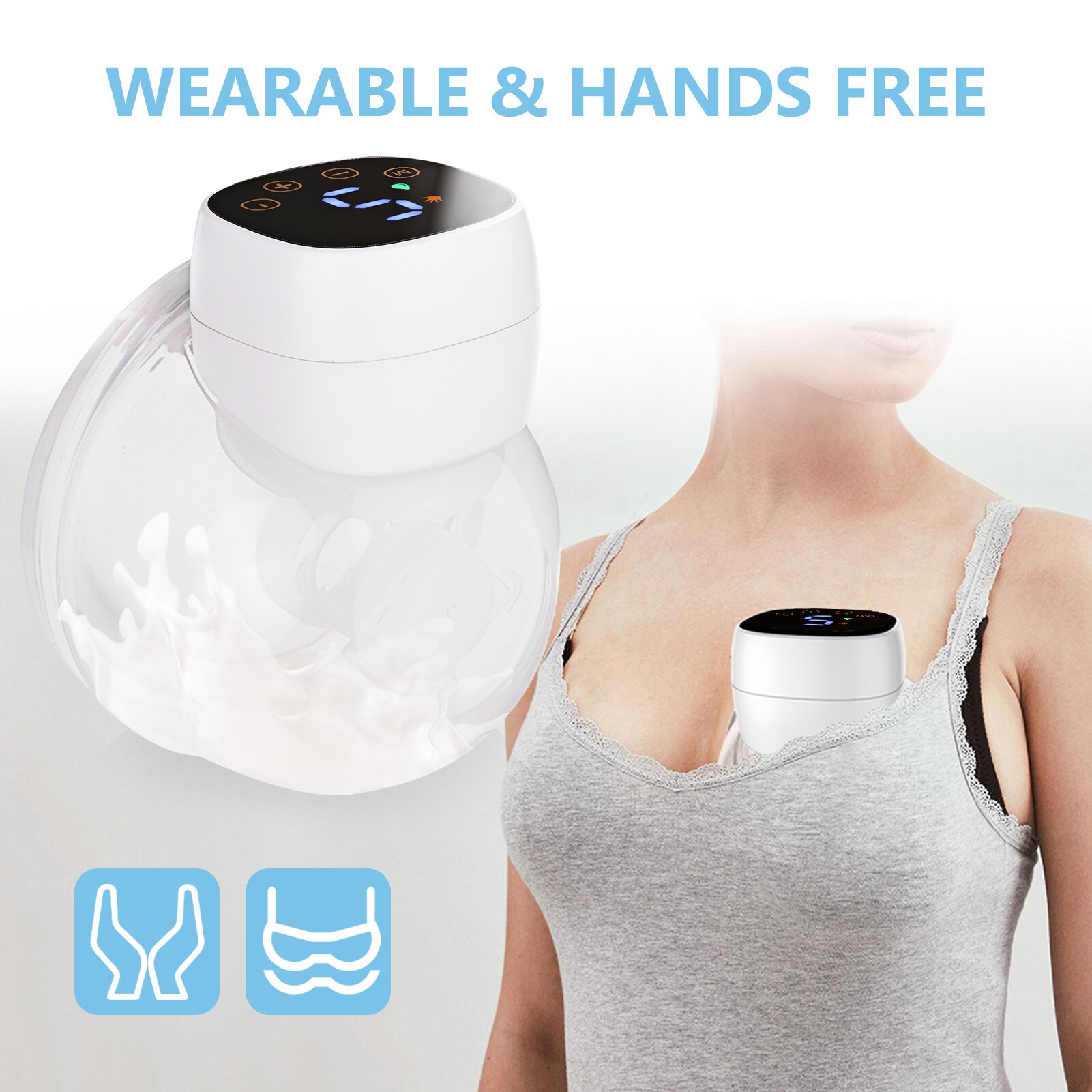 Tiralatte a mani libere indossabili tiralatte silenzioso elettrico invisibile con schermo a LED flangia da 24mm per collettore di latte da 180ml
