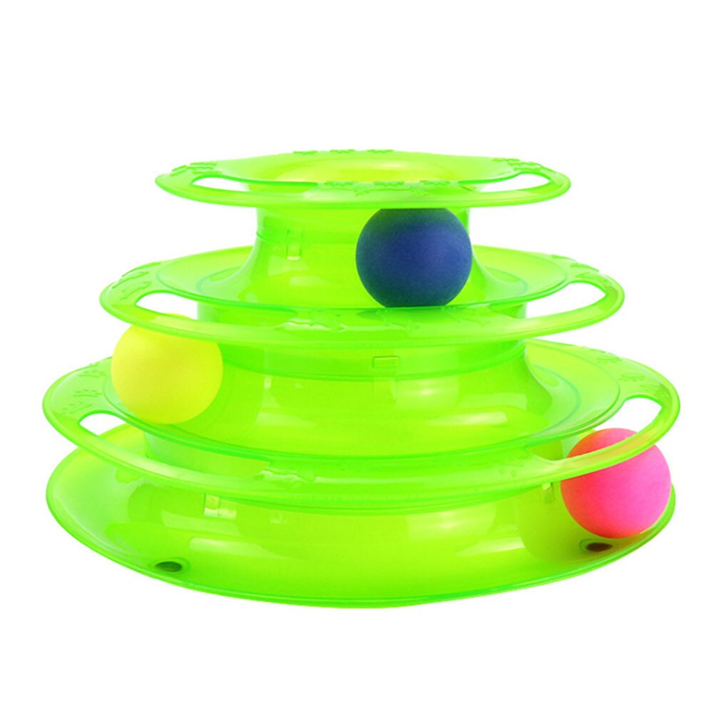 Torre con disco de tres niveles para gatos, suministros para mascotas, pelota de entrenamiento, placa de diversión, pistas para gatos, juguetes: Green