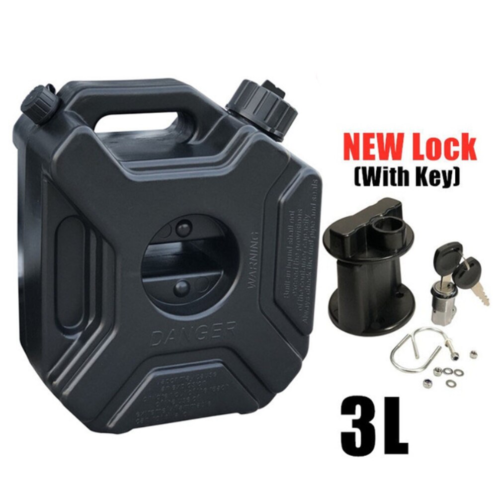 3L Portable Motorcycle Fuel Tank Spare Jerry Can Gas Plastic Car Gokart Oil Container ATV UTV Gasoline Petrol Tanks Canister: Black with lock