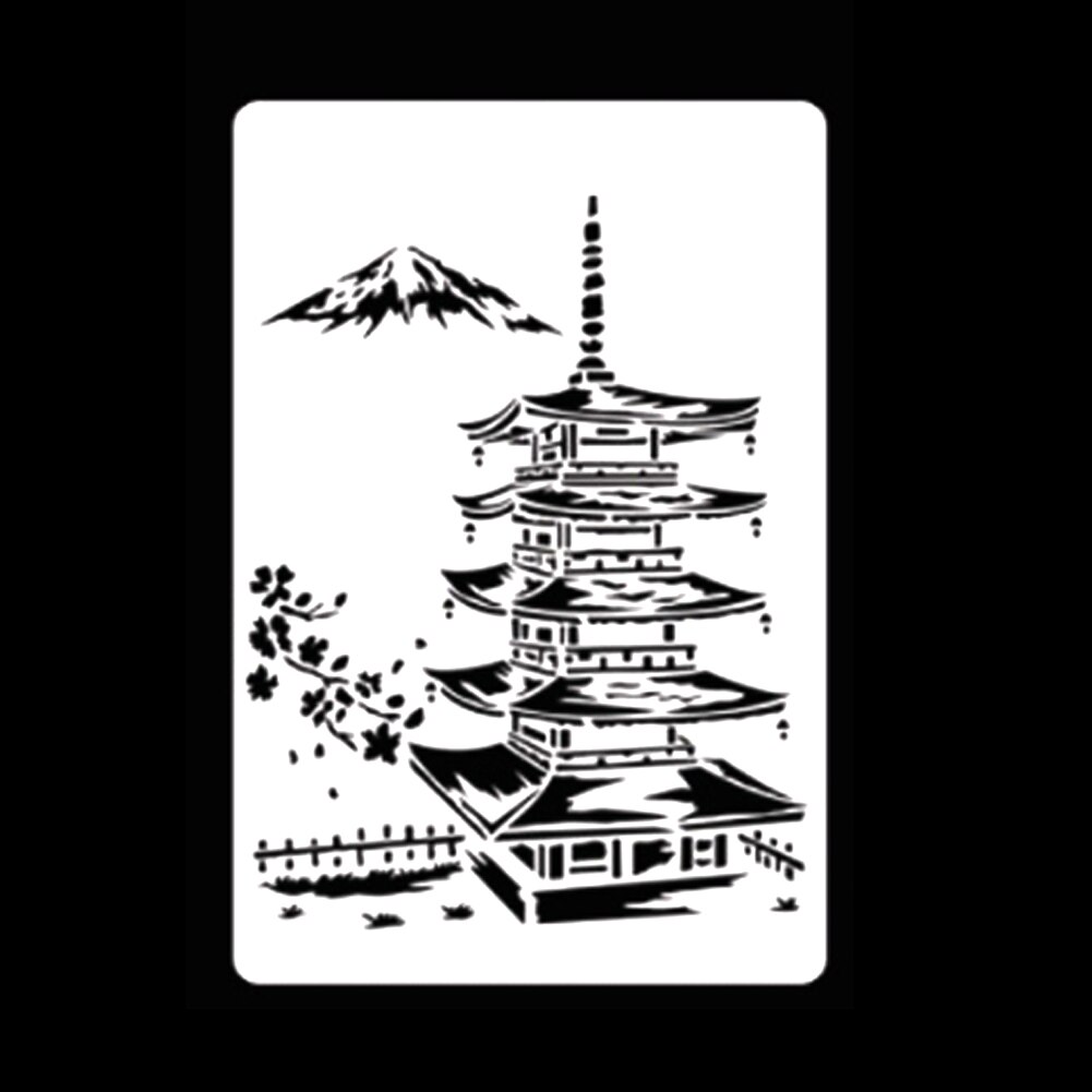 Hollow Flower Template DIY Architecture Series Painting Template Openwork City A4 Lace Ruler Template Student Supplies: Five-story pagoda