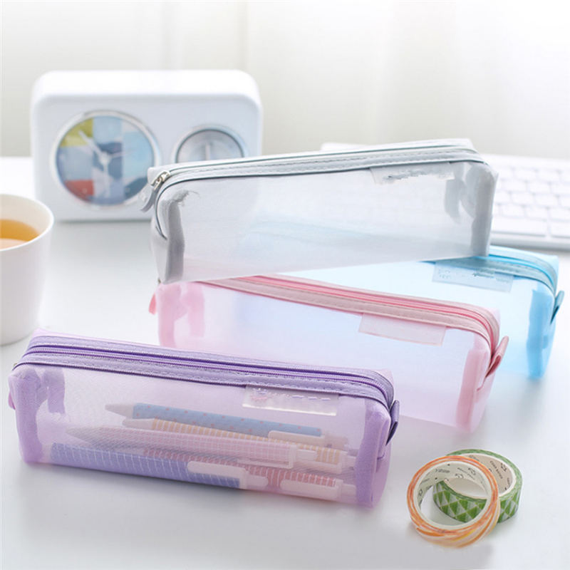 Estuches de lápices transparentes para niñas, 1 unidad, artículos para la mochila del colegio, estuche de papelería, caja de lápices Kawaii