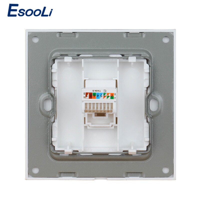 Esooli Crystal Glass Panel Power Socket 1 Gang RJ45 Internet Jack CAT6 Connector Computer Outlet Wall Data Socket