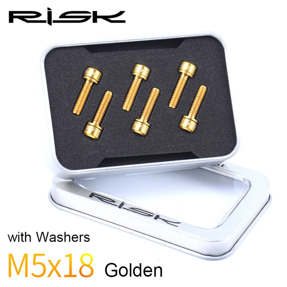 6 stuks  m5 x 18mm/ m5 x 20mm stuurpenbouten schroeven met ring ultralicht stuur mtb stuur titanium bout ringen fiets fietsonderdelen: M5 x 18- gouden