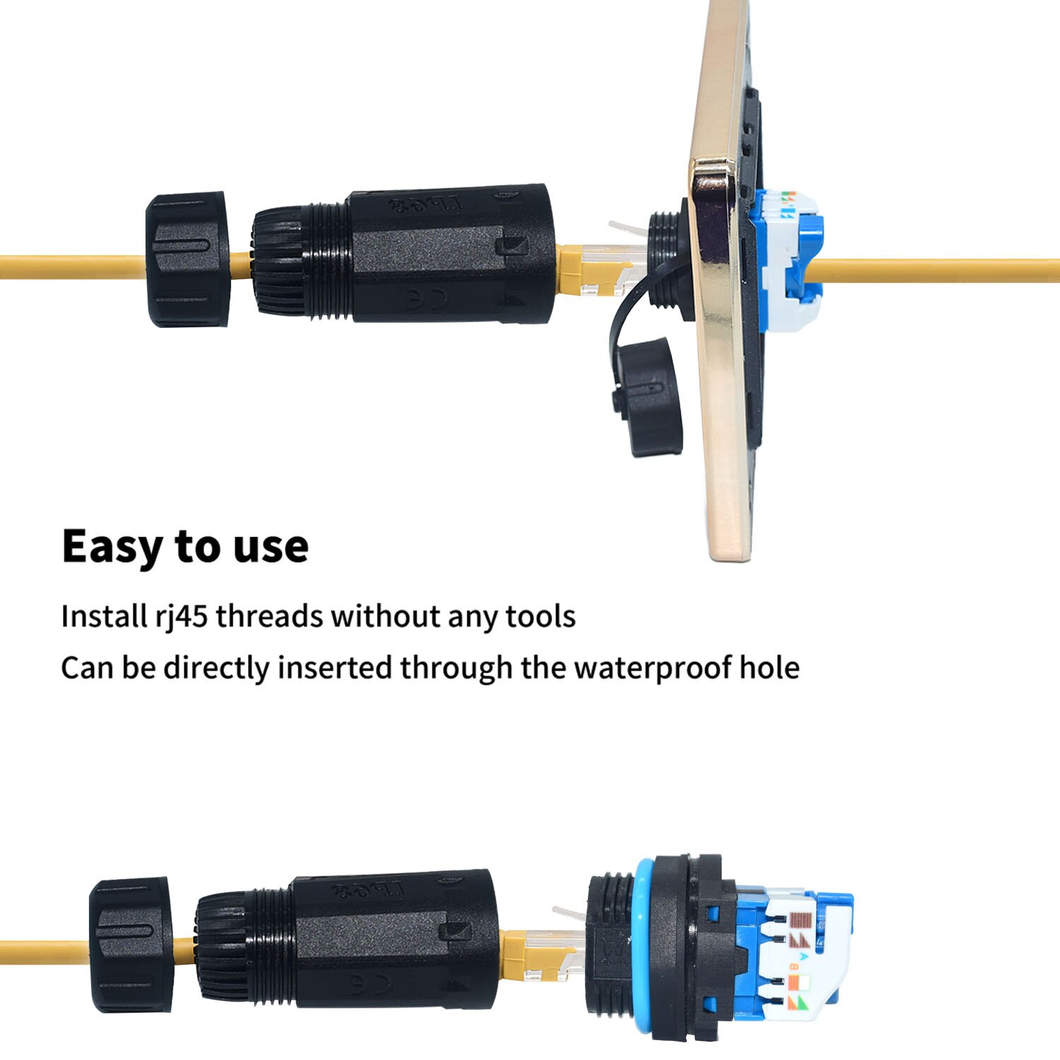 RJ45 Waterproof Connector IP68 Cable Connector, Panel Mount Coupler Female to Female, with Shielding Cable Coupler-CAT5E-YMP20