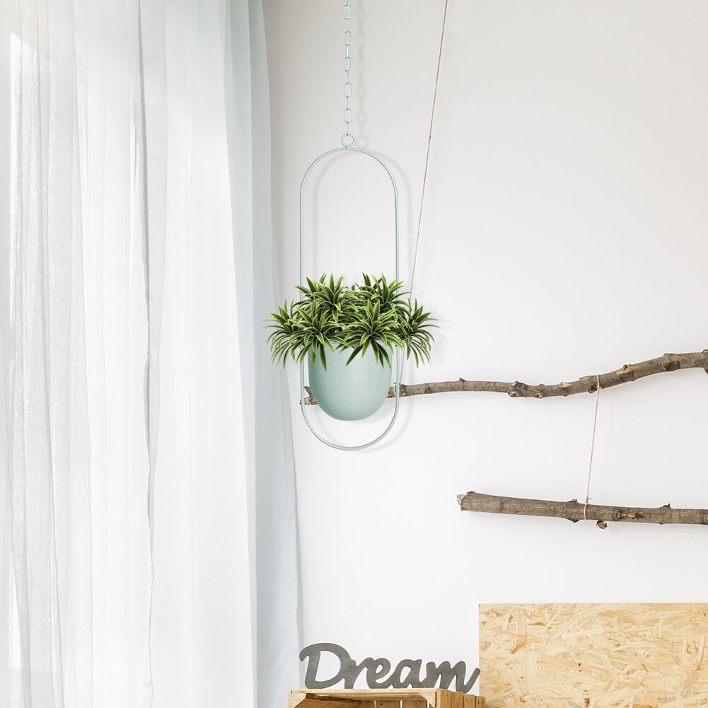 Nordic Style Hanging Metal Iron Plant Flower Pots Garden Balcony Succulent Chain Hanger Swinging Flower Basket Decorative Holder