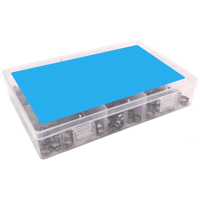 Cinch Clamp Rings, Single Ear Stepless Hose Clamps Assortment Kit, Crimp Pinch Fitting Tools,304 Stainless Steel(130Pcs)