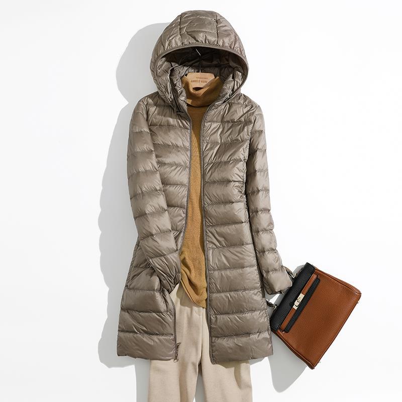 Autumn and Winter Light Down Jacket Women's Mid-length Slim-fit Slimming Removable Cap Lightweight Outdoor Windproof Jacket