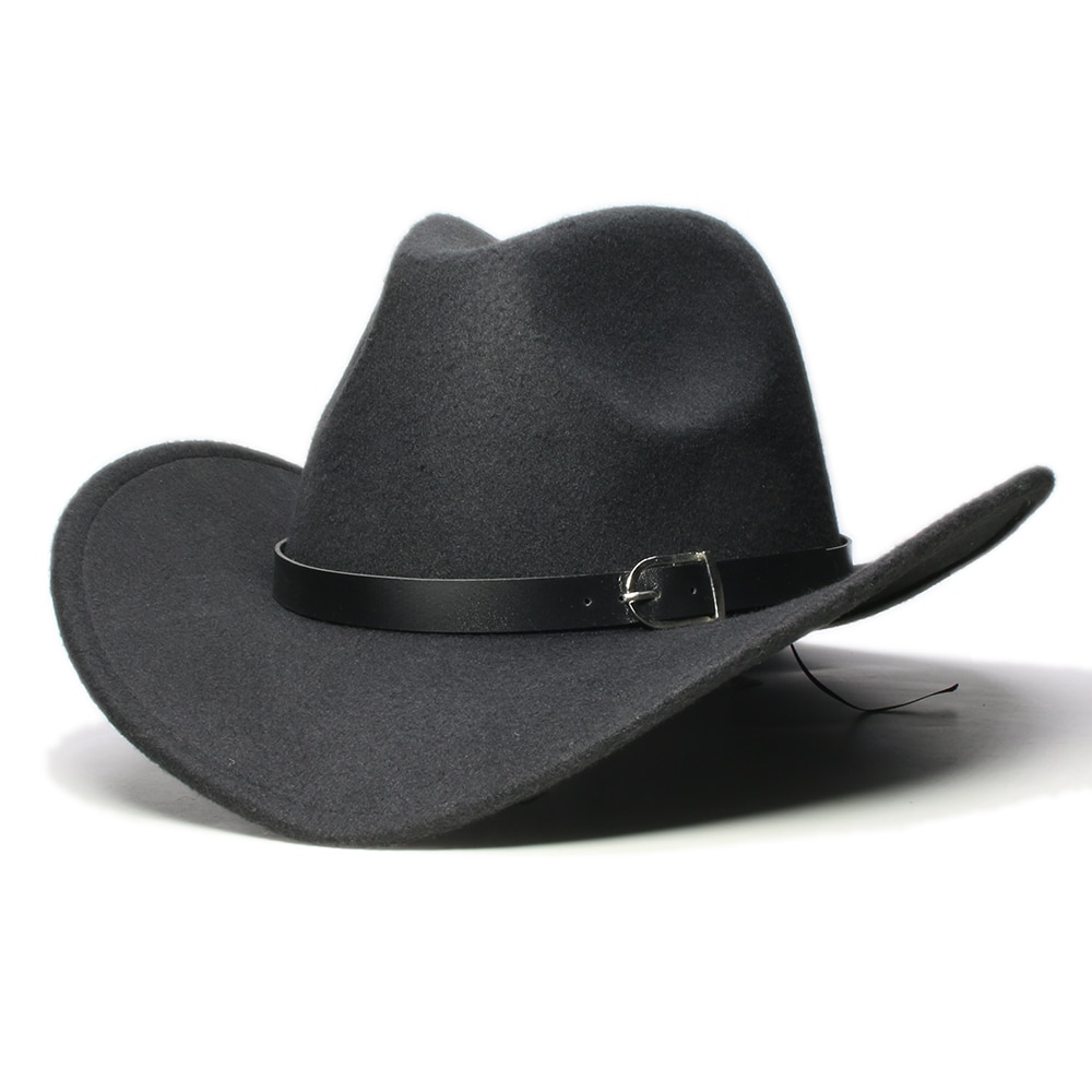 Vintage Parent-child Women Men /Kid Wool Wide Brim Cowboy Western Hat Cowgirl Bowler Cap Black Leather Band (57//54cm)