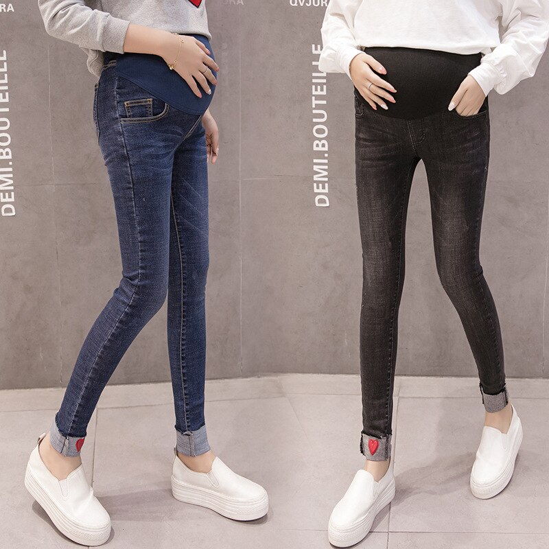 strecken blau jean Overall Für Schwangere Frauen Mutterschaft Hosen Dünne Jeans Pflege Schwangerschaft Kleidung Bauch Maternidad Jean