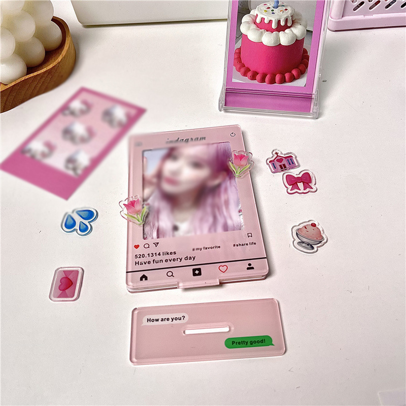 3in kawaii akryl fotoramar fotokortshållare transparent fotoskydd pärm fotokort idol fotofodral brevpapper