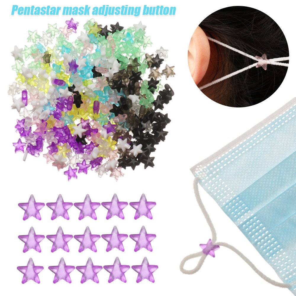 100 stk pvc lanyard spenne femspiss stjerne form silikon fargerike snører veksler justering maske tau knapp anti-skli diy