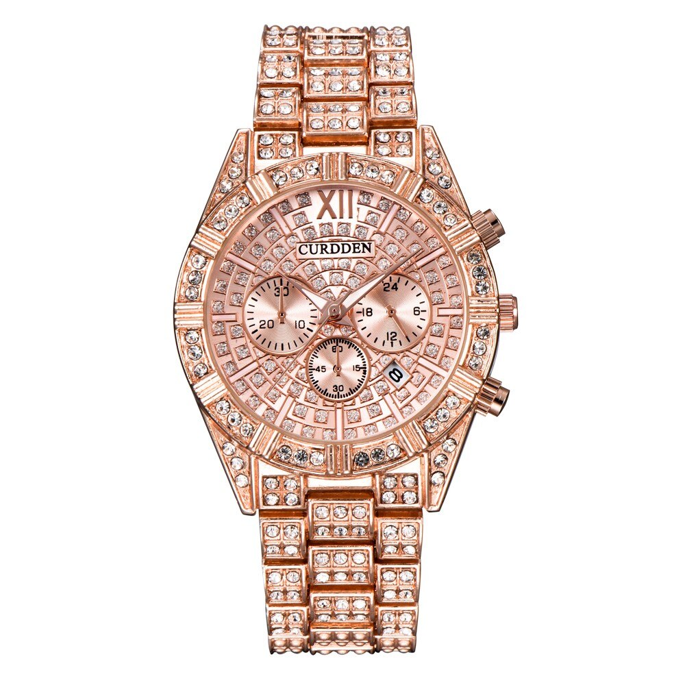 Hip Hop Watch Men Chronograph Diamond Iced Out Mens Watches Brand Luxury Gold Clock Quartz Male Wristwatch relogio: D