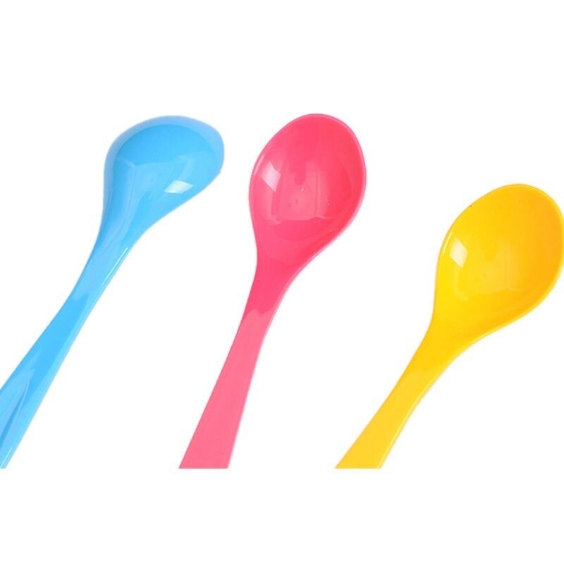 12pcs Safe Plastic Baby Feeding Spoons Lovely Baby Training Eating Kids Solid Ice Cream Coffee Spoon Set Kitchen Tableware
