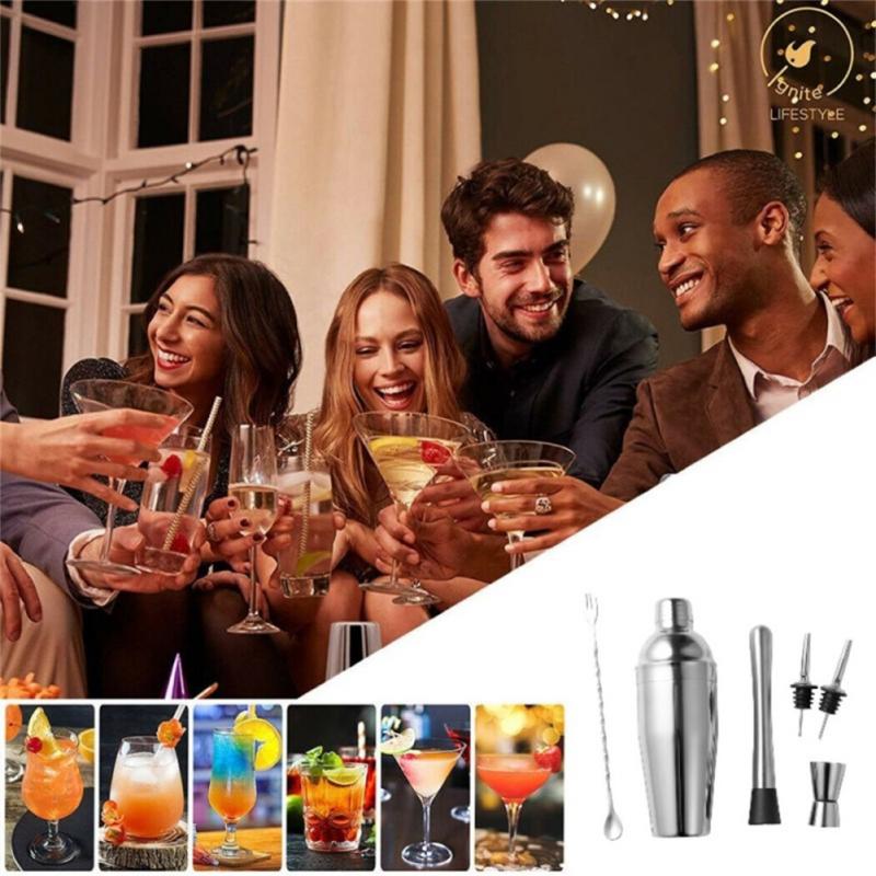 Stainless Steel Cocktail Shaker Set Mixer Wine Martini Boston Shaker Bartender Drink Party Bar Barware Tools Accessories 750ML