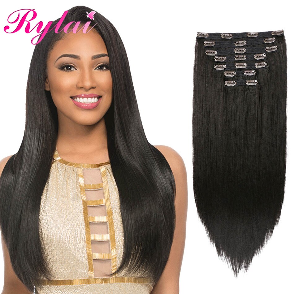Synthetic Clip-in Extensions Long Straight Hairpieces 24 Inches 7Pcs/Set 20 Clips Black Brown Blond Color For Women RYLAI: #2