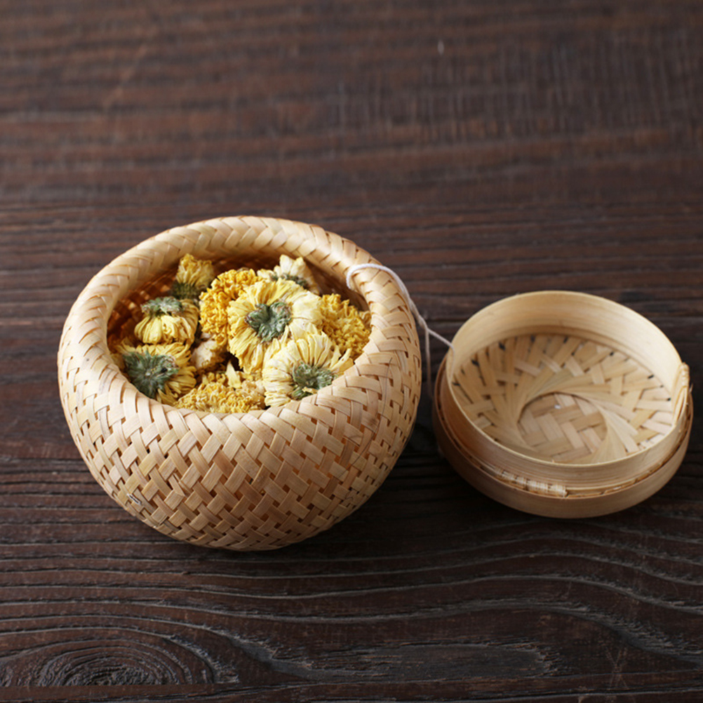 1PC Tea Basket Loose Tea Storage Jar Bamboo Woven Tea Basket Round Bamboo Woven Tea Basket Mini Tea Leaves Container for